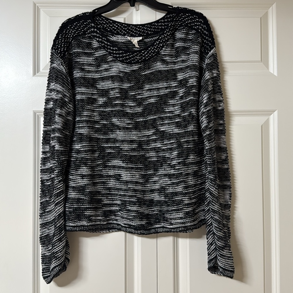 Eileen Fisher black and white marled bateau neck sweater